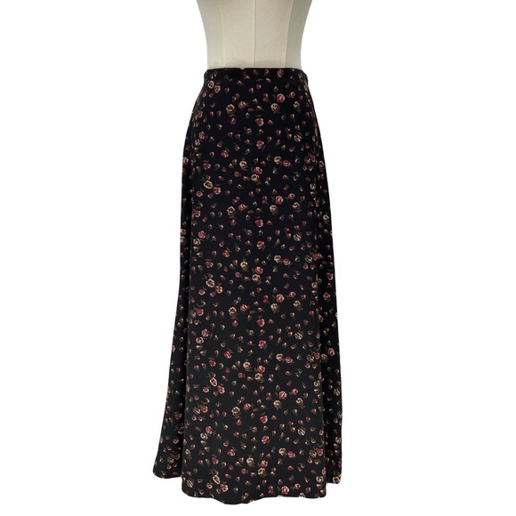 Vintage 90s Black Floral Maxi Skirt Romantic Fairy Grunge Dark Cottagecore large - Picture 3 of 12